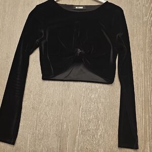 Missguided Black Velvet Long Sleeve Crop Top